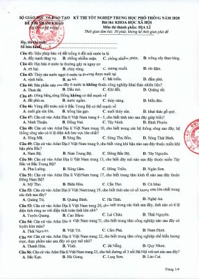 Đề thi tham khảo tốt nghiệp THPT quốc gia lần 2 tháng 5 năm 2020 môn Địa lý