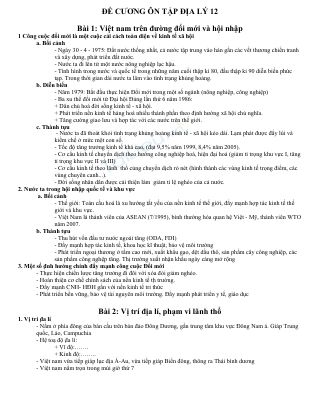 Đề cương ôn tập Địa lý 12 luyện thi THPT quốc gia