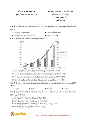 Đề thi thử THPT 2018 môn Địa lý trường THPT chuyên Sơn la