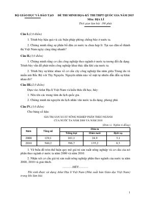Đề tham khảo THPT quốc gia 2015 môn Địa lý