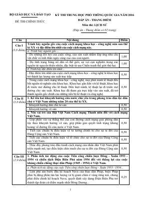 Đáp án đề thi THPT quốc gia môn lịch sử 2016