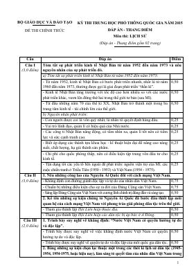 Đáp án thi THPT quốc gia 2015 môn Lịch sử