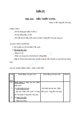 Giáo án Âm nhạc 1 bài 19 Học hát Bầu trời xanh