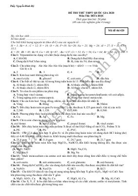 Đề thi thử THPT quốc gia môn Hoá năm 2020 chọn lọc - Mã đề 420