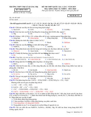 Đề thi thử THPT quốc gia môn Hoá năm 2019 THPT thị xã Quảng Trị có đáp án - Mã đề 132