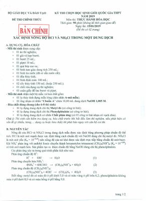 Đề thi học sinh giỏi THPT quốc gia môn Hoá năm 2019 chi tiết