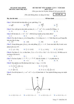 Đề thi thử THPT quốc gia 2020 môn Toán THPT Phụ Dực có đáp án - Mã đề 101