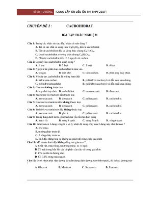 157 câu hỏi trắc nghiệm Hóa học về cacbonhidrat luyện thi THPT quốc gia