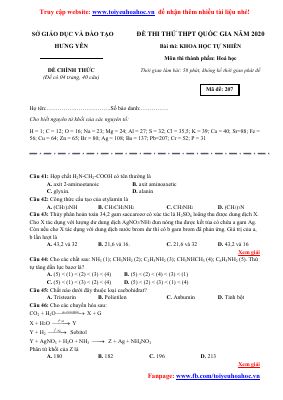 Đề thi thử THPT quốc gia 2020 - 2021 môn Hóa số 107