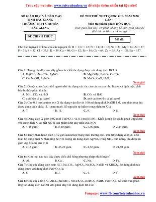 Đề thi thử THPT quốc gia 2020 - 2021 môn Hóa số 106