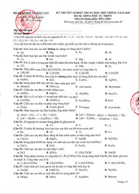 Đề thi tham khảo tốt nghiệp THPT quốc gia lần 2 tháng 5 năm 2020 môn Hóa