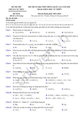 Đề thi thử môn Hóa chuẩn cấu trúc đề minh họa lần 2 - Đề số 01