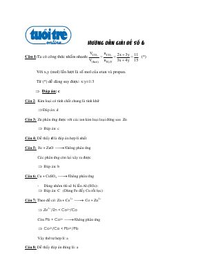 Đáp án chi tiết đề thi môn Hóa THPT quốc gia báo Tuổi Trẻ - Mã 6