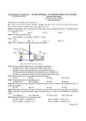 Đề tham khảo THPT quốc gia 2015 môn Hóa