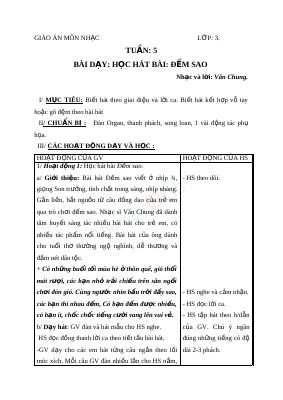 Giáo án Âm nhạc 3 bài 5 Học hát Đếm sao
