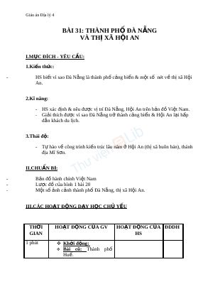 Giáo án Địa lý 4 bài 31 Thành phố Đà Nẵng