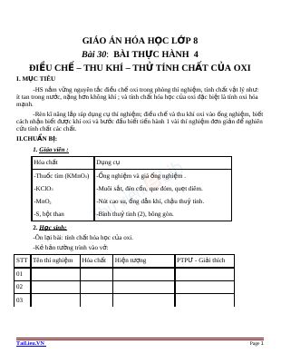 Bài thực hành 4 Điều chế - Thu khí oxi và thử tính chất của oxi