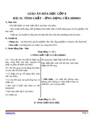 Tính chất - Ứng dụng của hiđro