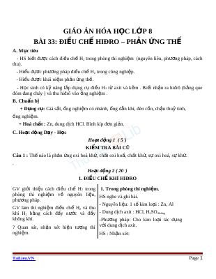 Điều chế khí hidro - Phản ứng thế