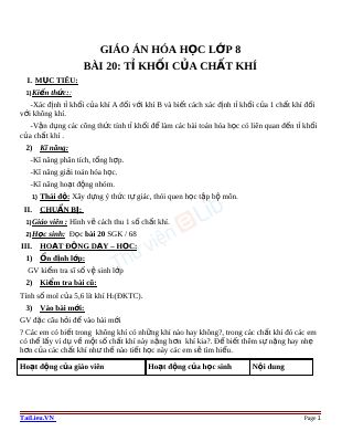 Tỉ khối của chất khí