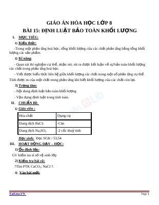 Định luật bảo toàn khối lượng