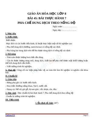 Bài thực hành 7 Pha chế dung dịch theo nồng độ