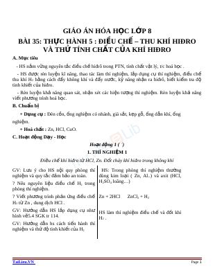 Bài thực hành 5 Điều chế - Thu khí hiđro Thử tính chất của khí hiđro