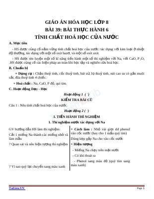 Bài thực hành 6 Tính chất hóa học của nước