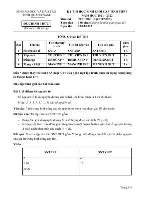 Đề Thi Học Sinh Giỏi Môn Tin 10 Sở GD Quảng Nam 2021-2022 Có Đáp Án