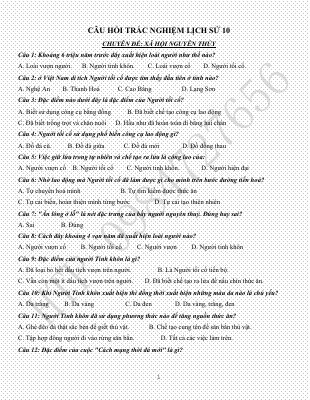 Câu hỏi trắc nghiệm Lịch sử lớp 10 - Xã hội nguyên thủy