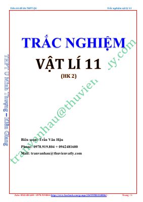 Ebook trắc nghiệm vật lí 11 theo từng bài của thầy trần văn hậu