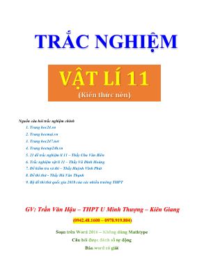 Ebook trắc nghiệm vật lí 11 của trần văn hậu