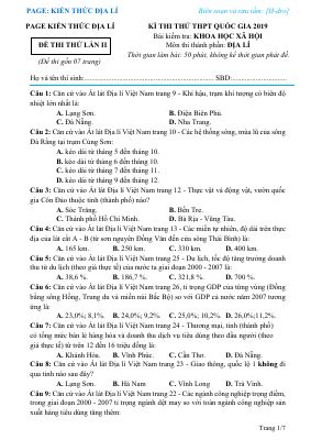 Đề thi thử THPT quốc gia môn Địa lý - Đề số (6)
