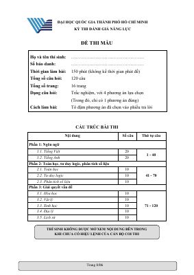 Đề thi mẫu kỳ thi Đánh giá năng lực ĐHQG TP Hồ Chí Minh năm 2021-2022