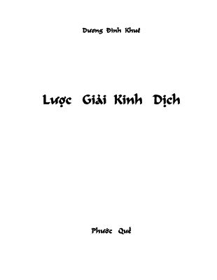KINH DỊCH LƯỢC GIẢI - DƯƠNG ĐÌNH KHUÊ