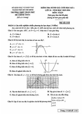 Đề cuối học kỳ 1 Toán 10 năm 2025 - 2026 trường THPT Trần Phú - TP HCM