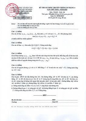 Đề thi Olympic 30 tháng 04 năm 2025 Toán 10 trường chuyên Lê Hồng Phong - TP HCM