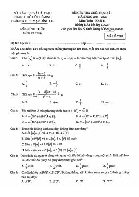 Đề cuối học kỳ 1 Toán 11 năm 2025 - 2026 trường THPT Mạc Đĩnh Chi - TP HCM