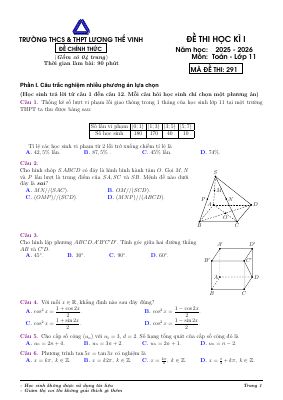 Đề học kỳ 1 Toán 11 năm 2025 - 2026 trường Lương Thế Vinh - Hà Nội