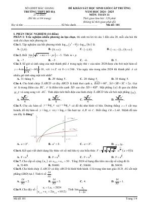 Đề học sinh giỏi Toán 11 năm 2024 - 2025 trường THPT Bố Hạ - Bắc Giang