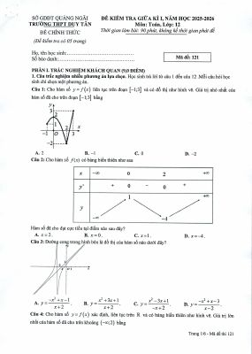 Đề giữa kì 1 Toán 12 năm 2025 - 2026 trường THPT Duy Tân - Quảng Ngãi