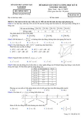 Đề KSCL học kỳ 2 Toán 12 năm 2024 - 2025 sở GDĐT Nam Định