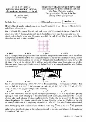 Đề KSCL học sinh giỏi Toán 12 đợt 1 năm 2025 - 2026 liên trường THPT - Nghệ An