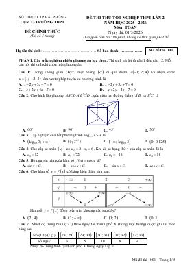 Đề thi thử TN THPT 2026 lần 2 môn Toán cụm 13 trường THPT - Hải Phòng