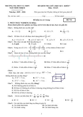 Đề giữa học kì 1 Toán 7 năm 2025 - 2026 trường Ngô Thời Nhiệm - TP HCM
