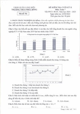 Đề cuối kì 2 Toán 7 năm 2024 - 2025 trường THCS Phúc Đồng - Hà Nội