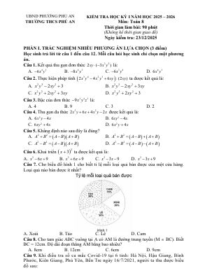 Đề học kỳ 1 Toán 8 năm 2025 - 2026 trường THCS Phú An - TP HCM