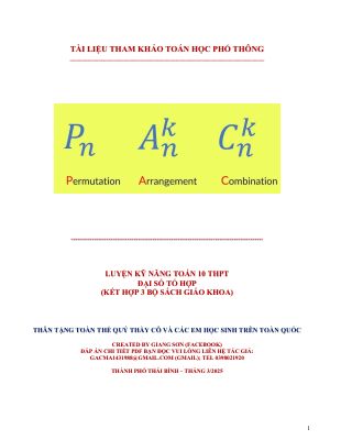 Luyện kỹ năng Toán 10 THPT chủ đề đại số tổ hợp