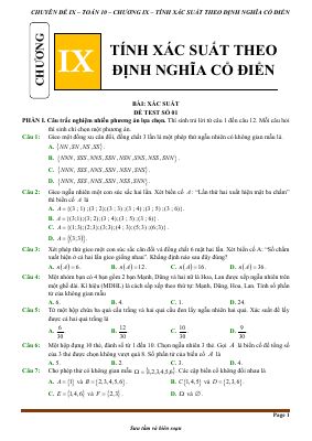 Đề kiểm tra theo bài học chủ đề tính xác suất theo định nghĩa cổ điển