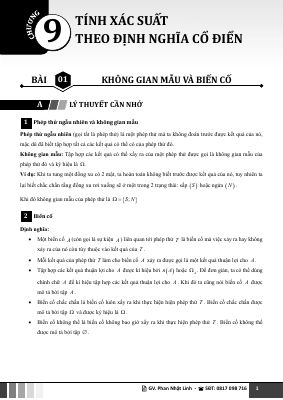 Chuyên đề tính xác suất theo định nghĩa cổ điển Toán 10 chương trình mới